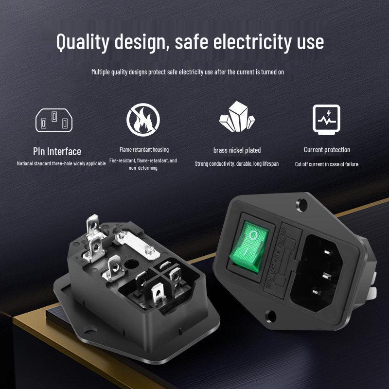 Huijun Electric 3-in-1 Pin-Type Socket with Ear, Nickel-Plated Brass Contacts, 3C Certified, 10A/250V