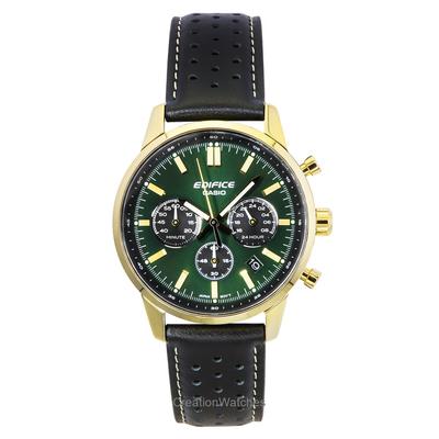 Edifice Cronógrafo Analógico Correa de Cuero Esfera Verde Cuarzo EFR-575CL-3A 100M Reloj de Hombre
