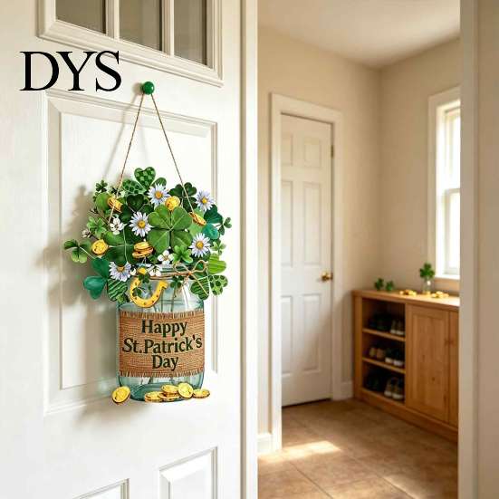 St Patrick Day Door Sign St. Patrick's Wooden Sign, Luck Clover Green Hat Themed Hanging Front Welcome Plaque Plaque, Decorative Ornaments for Holiday