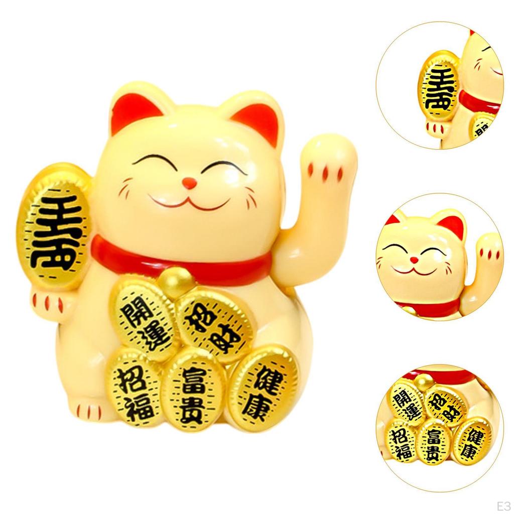 Mini Lucky Cat Figurine Cartoon Statue for Bookshelf Centerpiece Bedroom White