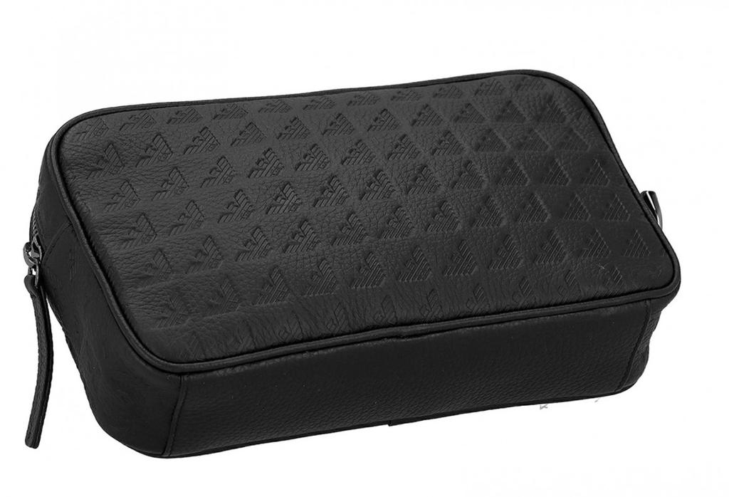Emporio Armani Luxury Leather Cosmetic Bag Travel Bag Nero