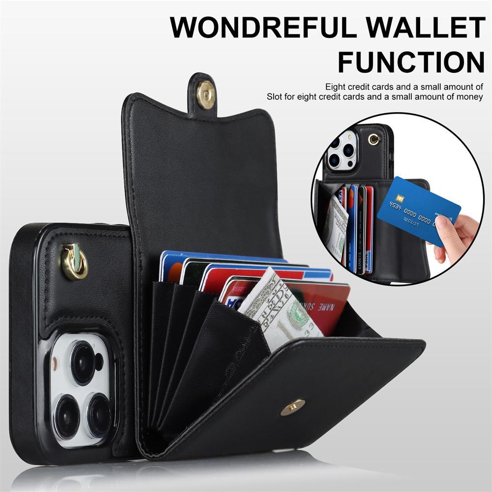 Wallet Case Diagonal Strap With Bracket Leather Cover For iPhone 17 16 15 Plus 14 Pro 13 Mini 12 Pro Max 11 Pro Max SE 2020 XS XR 8 7