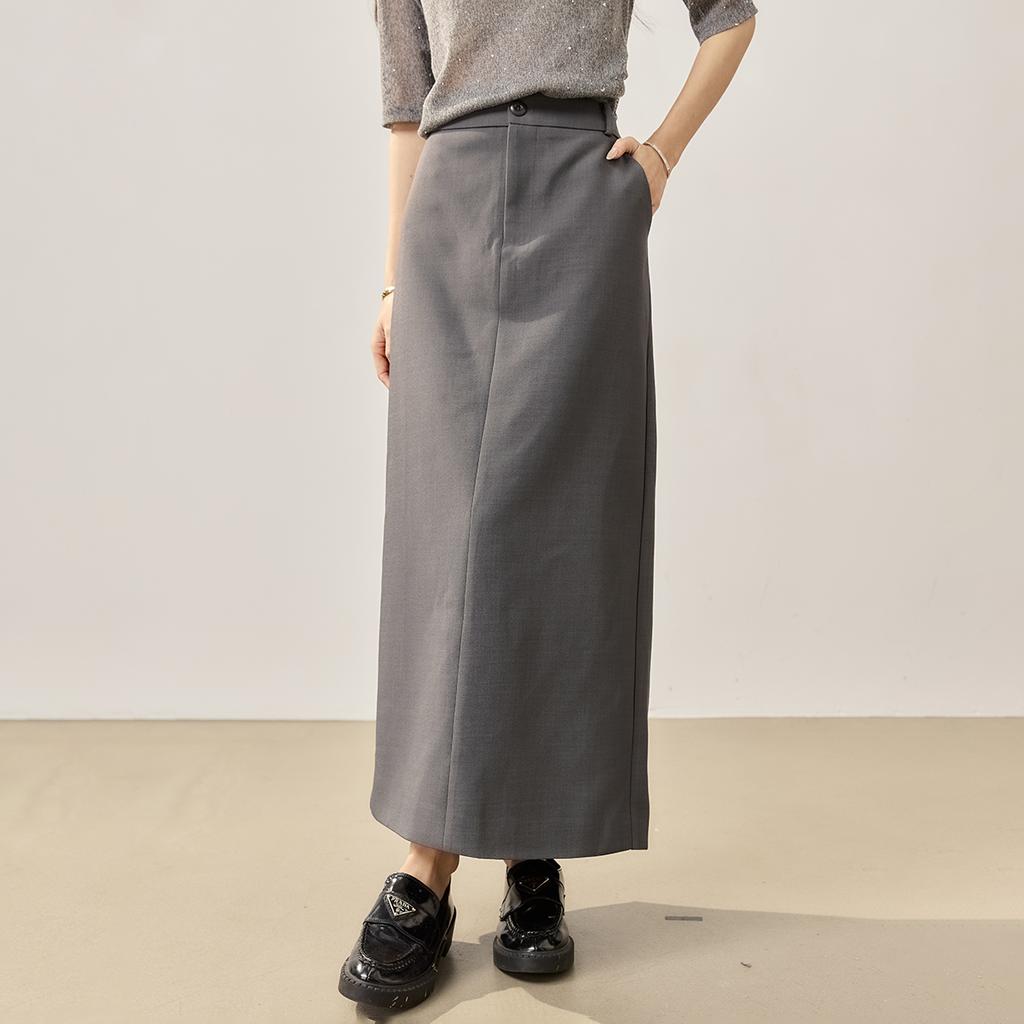 2026 Spring and Autumn Minimalist Grey High Waist Split A-line Half length Skirt