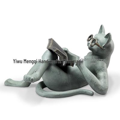 Resin Cat Sculpture: Glasses-Wearing Literary Cat Reading Book – Outdoor Garden Ornament