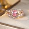Exquisite Pink Water Drop Zircon Ring for Women Rose Gold Color Romantic Love Ring Eternity Bridal Jewelry