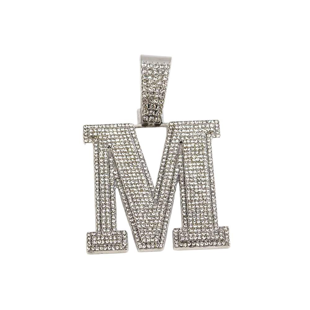 Hip Hop Full Diamond English Letter M Alloy Pendant Fashion Men's Trendy Accessories Hip Hop Accessories