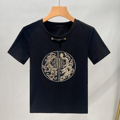 Heavy Industry Embroidery Chinese Style Short-sleeved T-shirt Women's New Summer Women's New Chinese Retro Pair Top