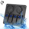 12V 24V 4 Gang Rocker Switch Panel IP65 Waterproof with Lighter Socket 2 USB for Car Boat