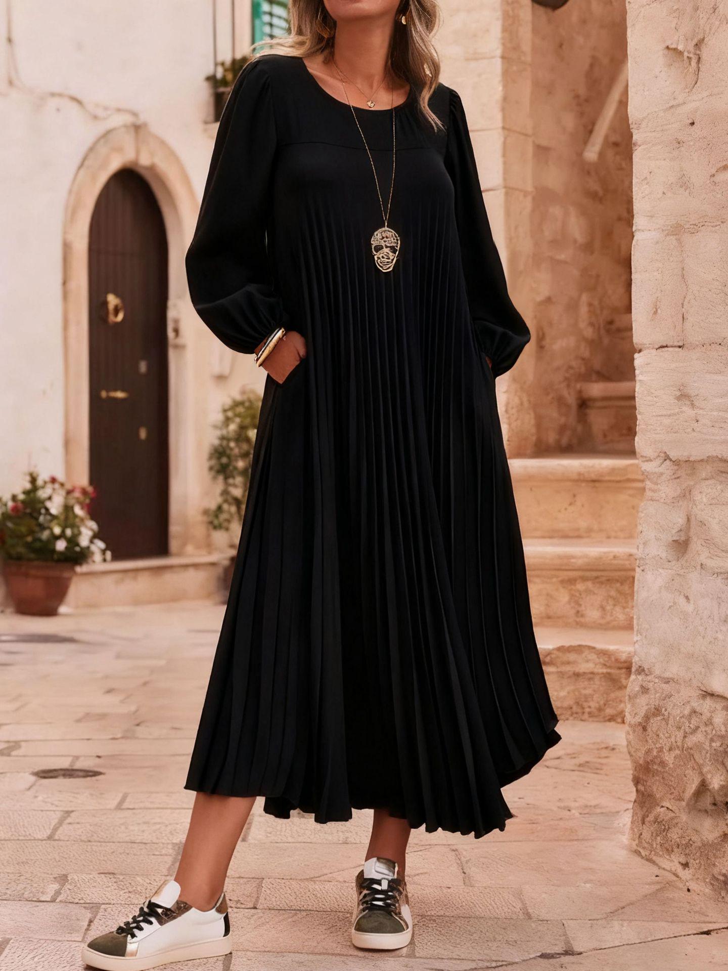 

Plus Size Women s Solid Color Casual Comfort Pleated Dress XL чёрный