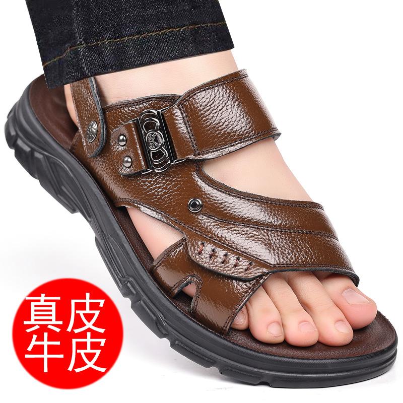 

Мужские кожаные пляжные туфли двойного назначения мужские сандалии из коровьей кожи для улицы нескользящие 44
