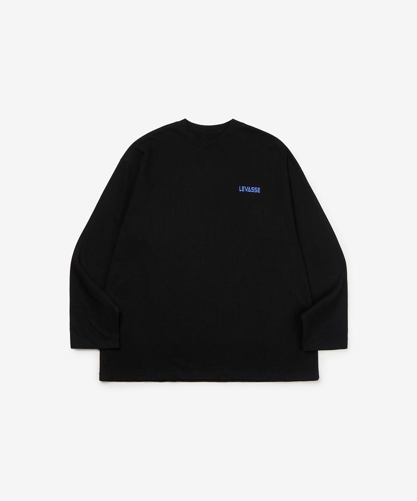 Leubase Old School Bag Blue Logo Oversized Long Sleeve T-Shirt_Black