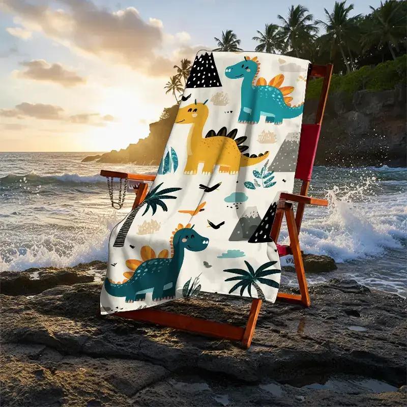 1pc Dinosaur Theme Adventure Day Beach Towel, Paper Art Festival Beach Towel, Soft, Absorbent, Quick-drying, Dinosaur Era