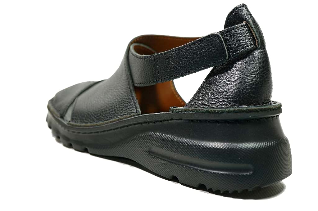 Tlusté pravé se snadno chůzí ne vyrobeno v magickém pásu [Yuriko Matsumoto] Sandály, podešev, kůže, podpatek, bolest, suchý zip, Japonsko, (Černá,