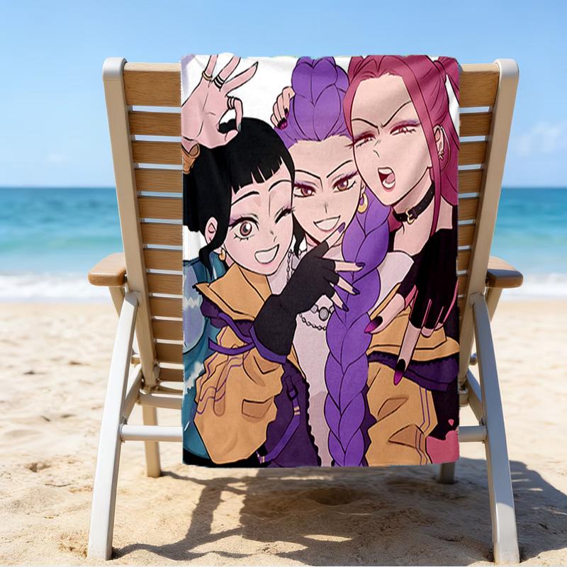 1pc KPop Demon Hunters8 Beach Towel, Beach and Seaside Swimming Pool Equipment, Fashion Pattern, Rectangular, Travel Essentials