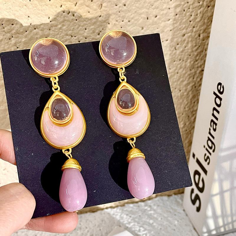 Fashion Classic Pink Color Crystal Enmale Earrings For Women Girls Exquisite Design Pendant Flower Ear Rings Jewelry Accessories