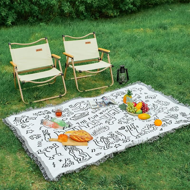 Bohemian Style Cotton Linen Tablecloth Picnic Blanket Outdoor Camping Mat Waterproof Ground Cover
