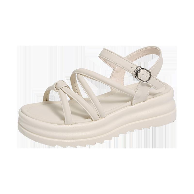 

Fairy wind platform sandals female summer 2024 new round head hollow one-word buckle with medium heel casual Roman shoes 34