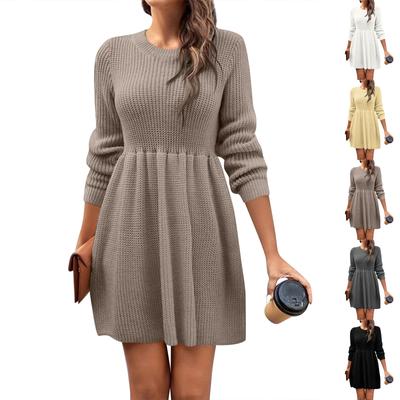 Women's  And Winter Solid Color Casual Round Neck Babydoll Sweater Dress