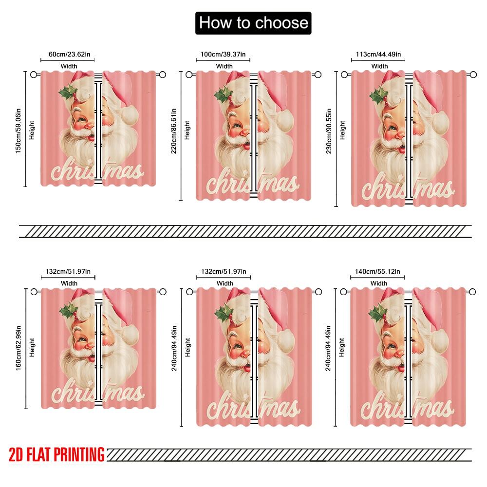2 Stück, 2D-Flachdruck Beliebte Vorhänge Rosa Weihnachtsmann Vielseitig 100% Polyester (ohne Stange) Dekorationen Außen Ldeal für Wohnen