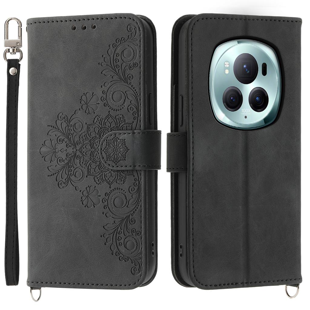 For Honor Magic6 Pro 5G Wallet Case Flower Pattern PU Leather Crossbody Phone Cover