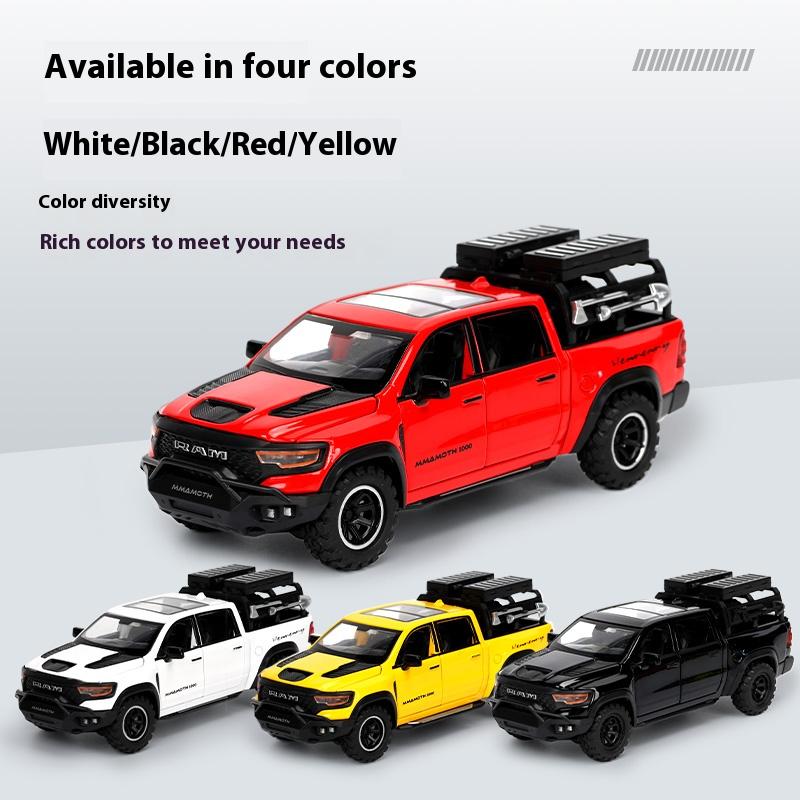 1:32 RAM MAMMOTH Pickup Off Road Vehicle Miniature Diecast Metal Model Car Toy Pull Back Sound & Light Collectibles Gifts