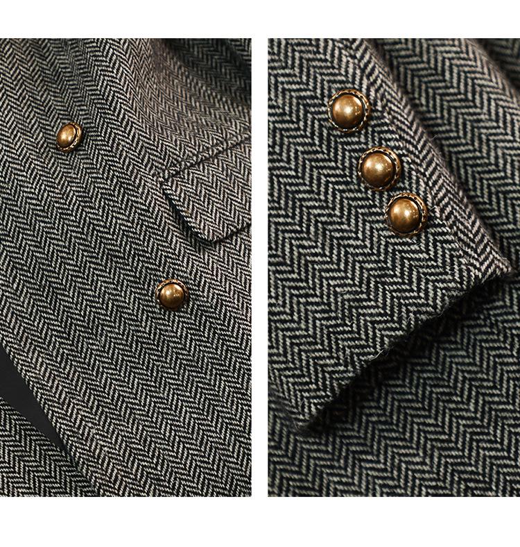 Women's Coffee-Colored Wool Blend Suit Jacket - Winter 2025, Padded, Thick, Loose Fit, Large Size.