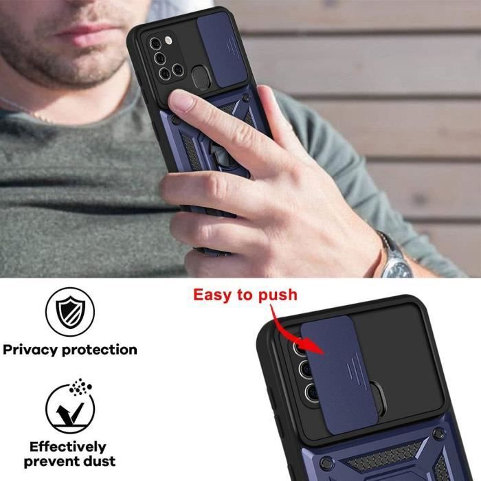 Hårt skal med härdat glas - Booling - för Samsung A21S - Marinblå - Repskyddande - Militärstil