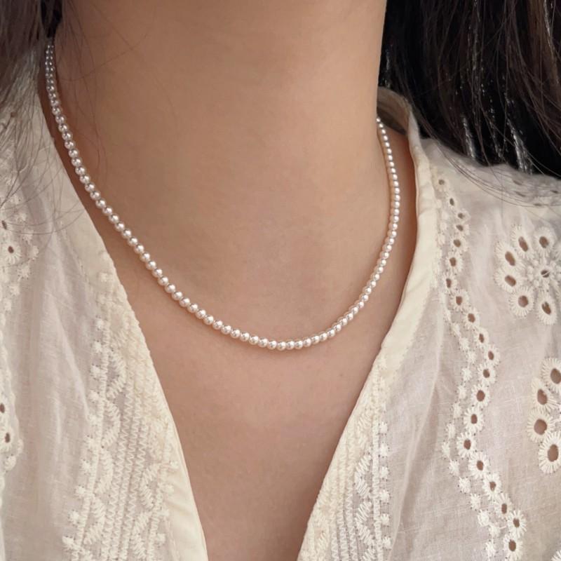 Elegant Double Layered Pendant Necklace With Pearl Bow Charm In Sterling Women Adjustable 41-50cm O-Link Chain
