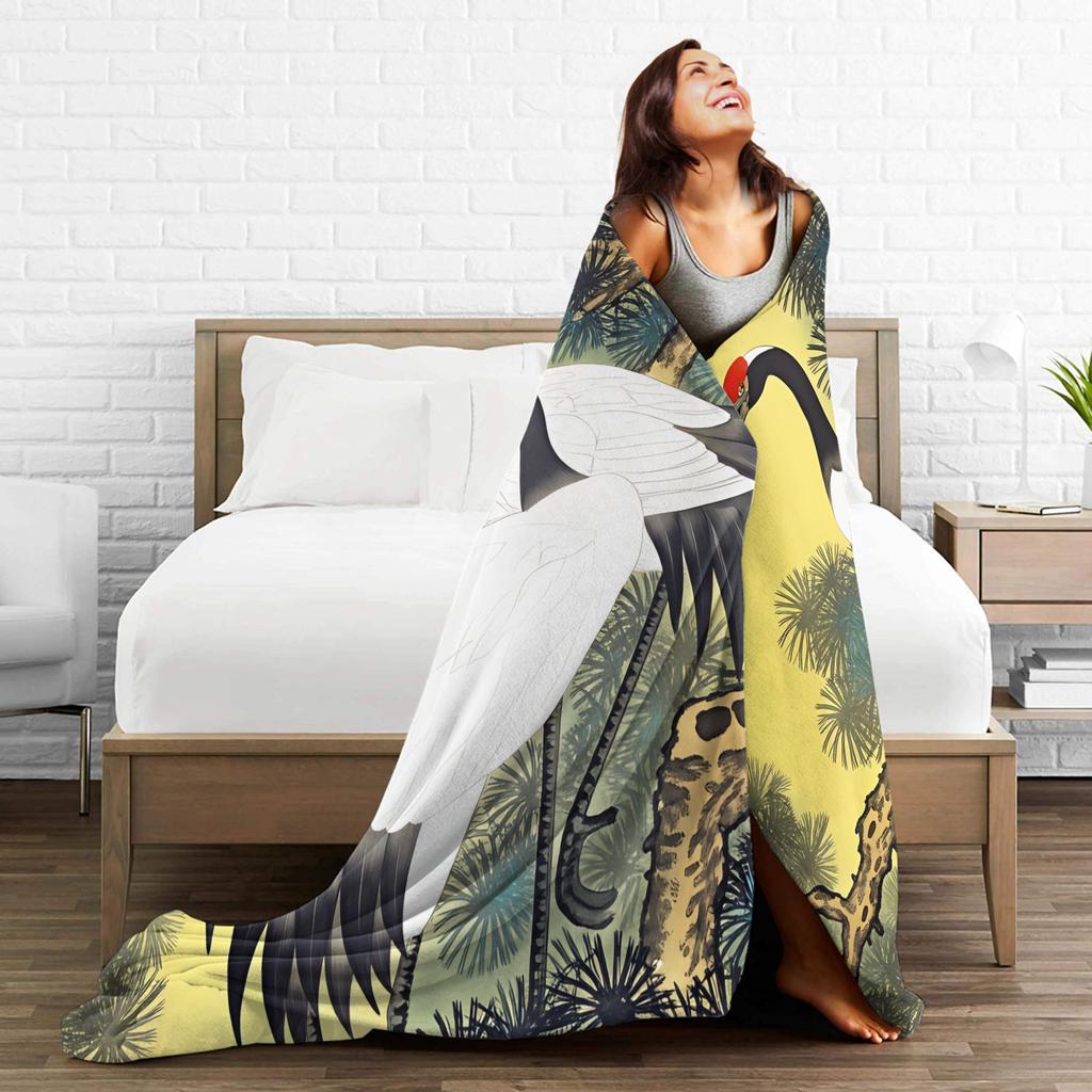 Chinese Style Crane Blanket Quality Super Soft Throw Blanket Winter Kids Adult Bedroom Funny Bedspread