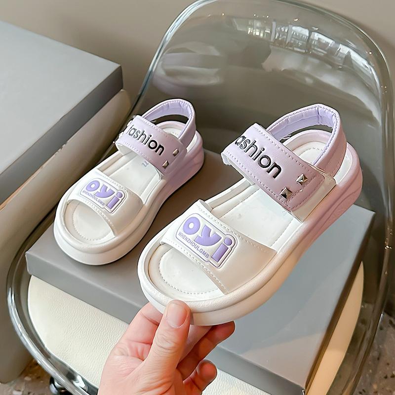 Girls Summer Sandals Children Beach Shoes Soft Sole Non-slip Kids Casual Sandals Simple Hook & Loop Breathable 2024 New