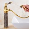 Rubinetto da Bagno Tuqiu Ottone Antico Giada Rubinetto per Lavabo da Bagno Miscelatore Acqua Calda e Fredda Rubinetto per Lavabo Montaggio a Ponte Rubinetto Estraibile
