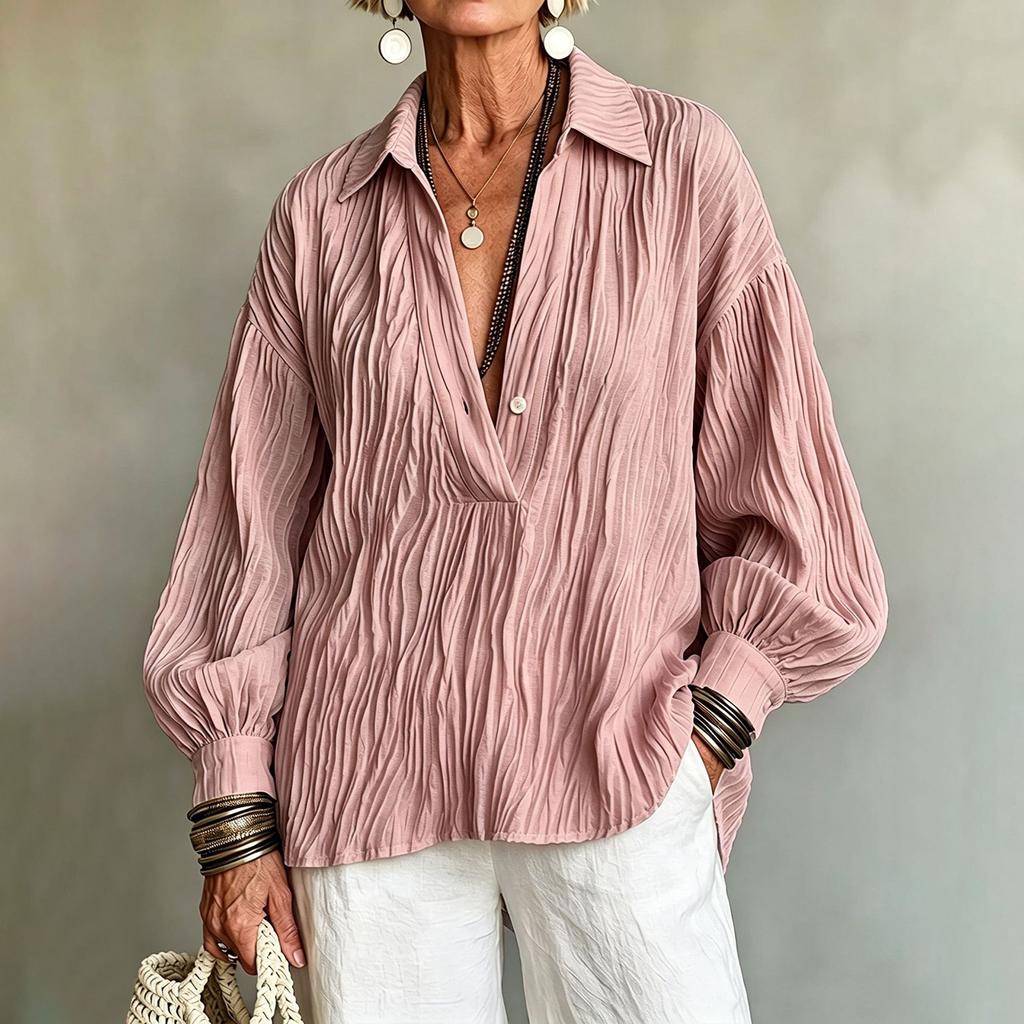 Women's Casual V-Neck Long Sleeve Top for Everyday Wear