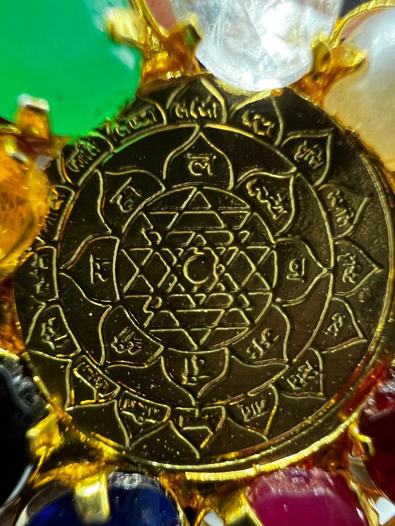 Traditional  Multicolor Nine Gemstone Navratna Pendant, Gemstones and Yantra Symbol, Protective Jewelry, Gift for Men's and Women's