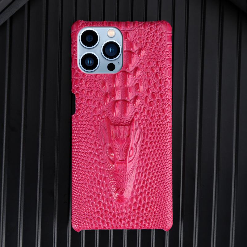 iPhone 11/13 Pro Max & Apple 14 Case: 3D Crocodile Head Genuine Cowhide Leather