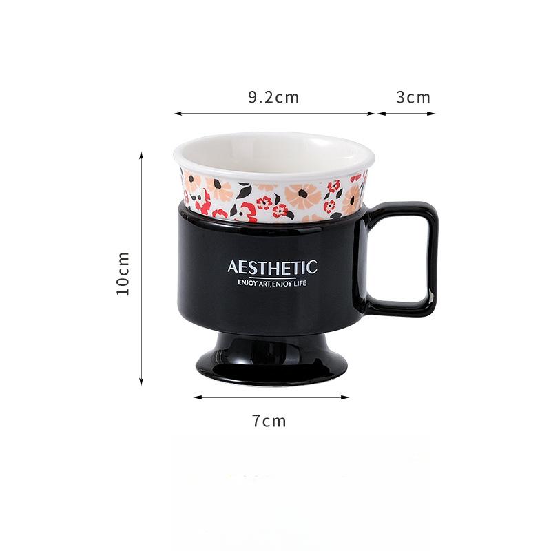 Franse Mok Kantoor Koffiekopje High-End Lichte Luxe Keramische Kopje Koppel Kelk Pied-de-poule Souvenir 301-400ml