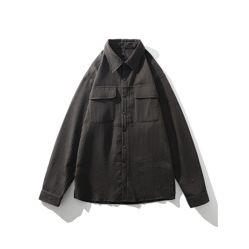 American vintage Pleat Vertical Stripes Lightweight Cargo Shirts Men's Spring/Summer Lapel Outerwear Foreign Trade Men's Casual Shirt