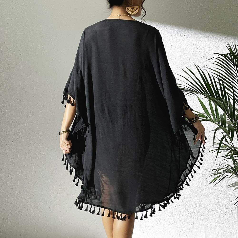 Hollow Out Swimsuit Cover Up Dress Loose Beachwear Shirt Fashion Summer Sunscreen Smock  for Women