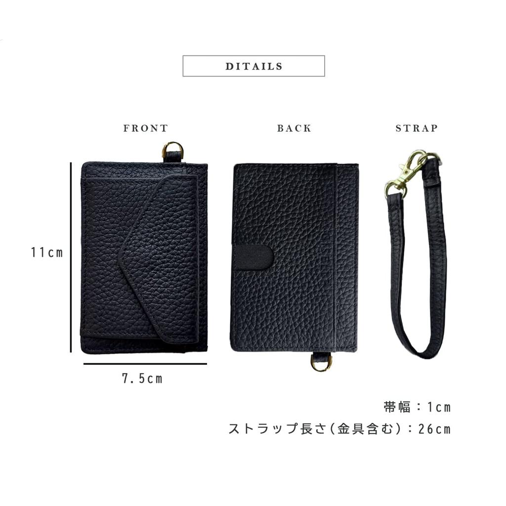 Gisele Pass Case, Commuter Pass Holder with Reel, Coin Purse, Card Case, Card Slots, Thin and Lightweight Genuine Cowhide Leather Mini Wallet for Men
