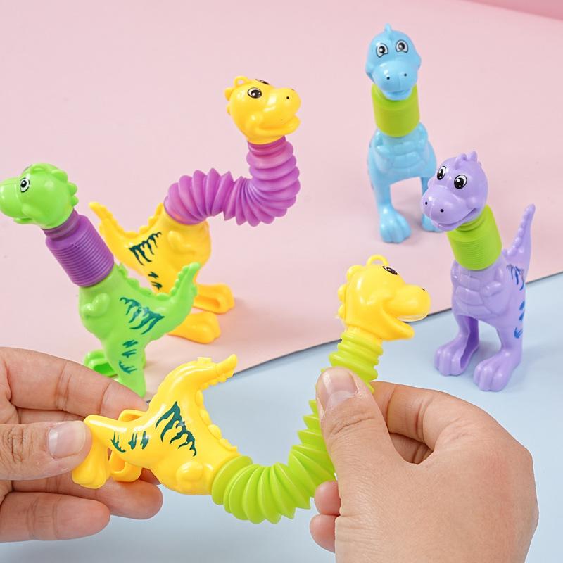 12Pcs Cartoon Stretchable Dinosaur Telescopic Tube Stress Relief Toy for Kids Birthday Party Favors Pinata Fillers Goodie Bag