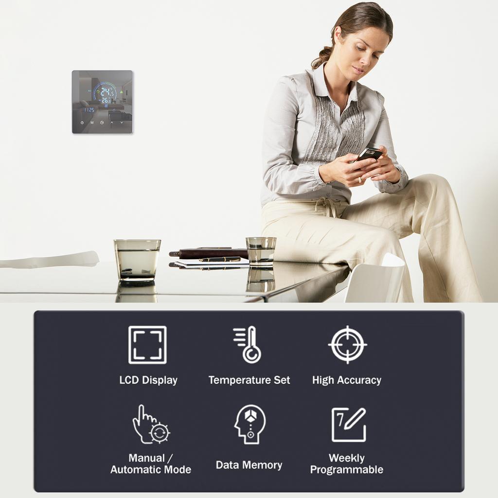 Smart Intelligent Thermostat Temperature Controller for Water Heating Equipment LCD Display Touch Button Programmable