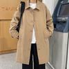 Men Windbreaker Coat Lapel Long Sleeve Buttons Placket Trench Coat with Pockets Solid Color Loose Fit Mid-length Outwear