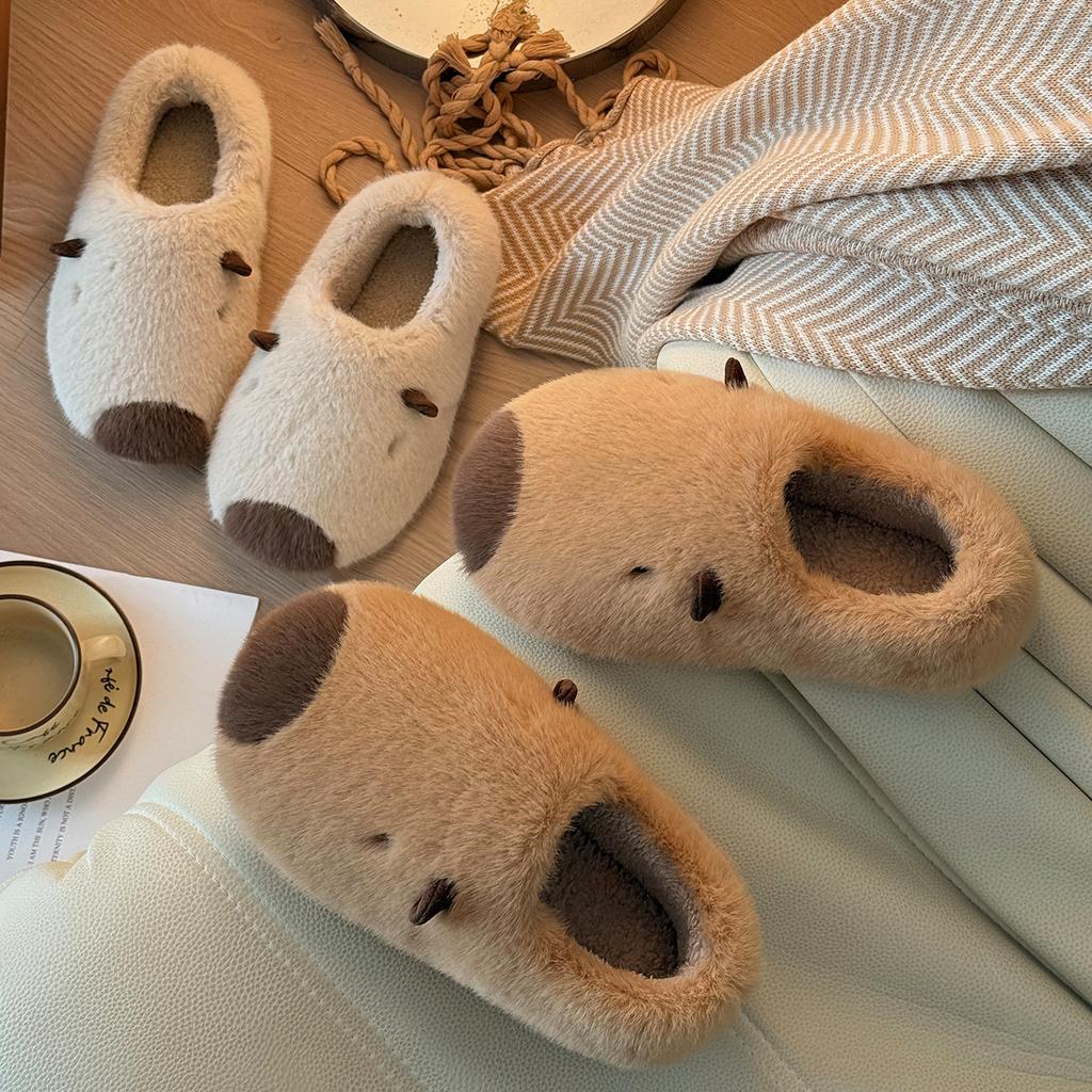 Autumn and winter kapibara plush slippers women's home indoor plush warm fluffy couple cotton shoes men