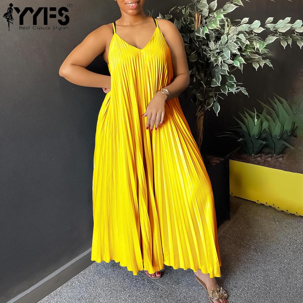 YYFS Women's Fashion Summer Spring Solid Color Print Sleeveless Suspenders Loose Waistline Casual Dresses