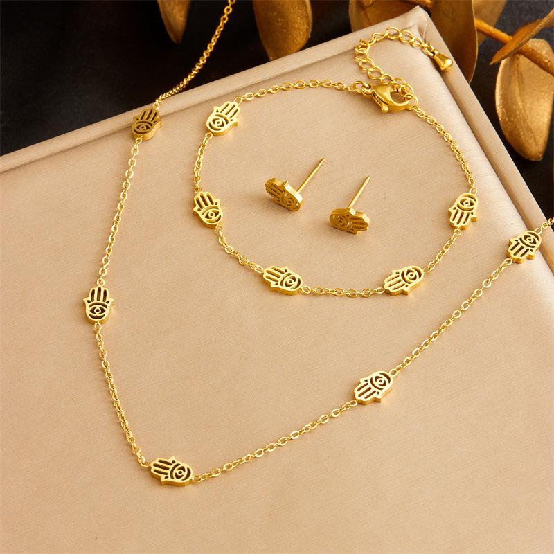 Gold Hamsa Hand Charm Jewelry Set