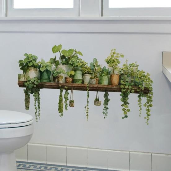 Green Plant Wall Stickers, Realistic Pothos Leaves Hanging Basket Plant Stickers, Decorative Wall Decals, Peel & Stick Wall Sticker