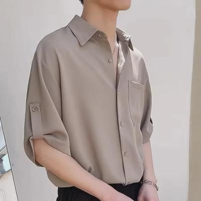 Korean Style Men's Ice Silk Three-Quarter Sleeve Shirt - Cool, Trendy, High-End Summer Top