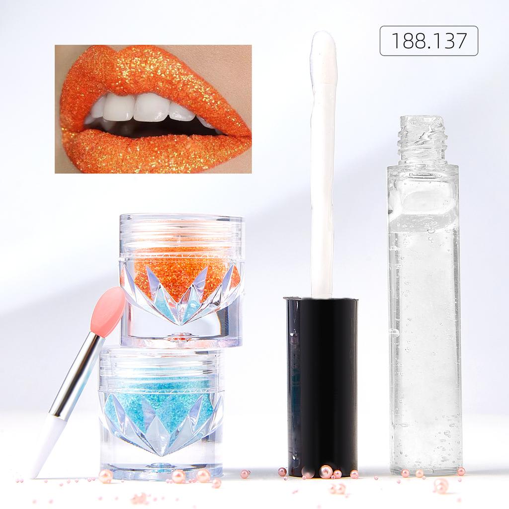 New Lip Gloss Glitter Powder Lip Glaze Girl Makeup Two-color Set Lip Glaze Lasting Nail Glitter