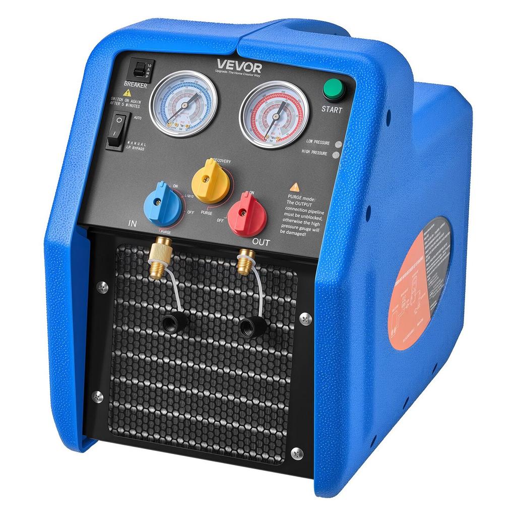 Portable Refrigerant Recovery Machine, 3/4 HP 220V 50Hz Single Cylinder AC Recovery Machine for Liquid Vapor Refrigerant, 1450 RPM Recycling Unit HVAC