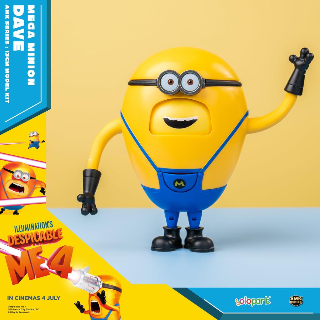 Minions Despicable Me 4 Mega Dave Action Figure with Hidden 6 Interchangeable Facial Minion Model Gift for Kids Ages 8 and Up Toy, 4.7-inch Pocket,