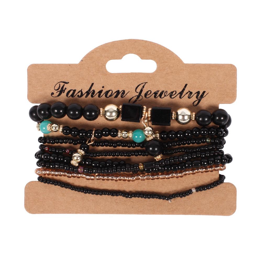 1set/pack European And American Fashion National Style Bohemian Style Handmade Wood Bead Combination Multi-Layer Bracelet